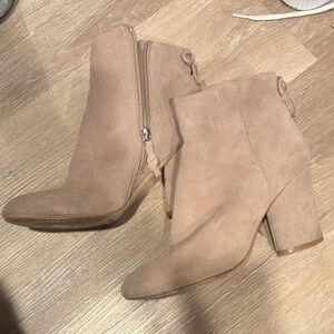 Saks Fifth Avenue Beige Suede Ankle Booties